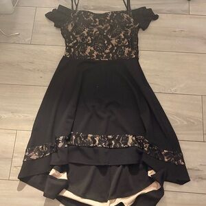 City Studio off the shoulder Black Lace Dress with rose gold Lining